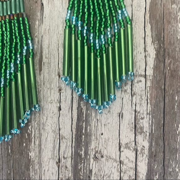 FP Seed Bead Chandelier Earrings in Emerald - Picture 5 of 6